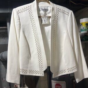 NEW KASPAR WOMEN'S CREAM DRESSY BLAZER JACKET 16W WITH GOLD GROMMET DESIGN